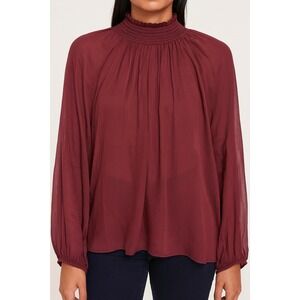 Joie Womens Long Sleeve Smocked Top Deep Wine Size Large NWT